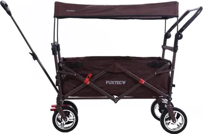 Produktbild von FUXTEC Bollerwagen FX-CT700 mit UV-geschütztem Sonnendach und zusätzlichem Schiebegriff GRAU Braun