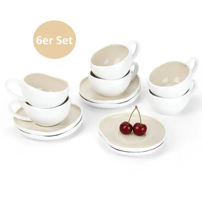 Produktbild von HOMELUX Tassen Set 6er mit Untertassen 120 ml Kaffeetassen Set Espressotassen Set 6 Personen, Hält Lange Warm Spülmaschinenfest Kaffee Tassen Sets