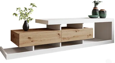 Produktbild von MIRJAN24 TV-Lowboard Tuskana, Stilvoll TV-Schrank vom Hersteller, RTV-Tisch (Farbe: Weiß / Wotan)