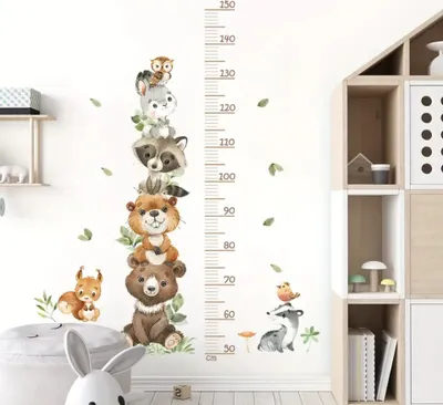 Produktbild von Süße Cartoon Tier Höhenmesser Wandsticker, Ideal für Kinderzimmer & Babyzimmer