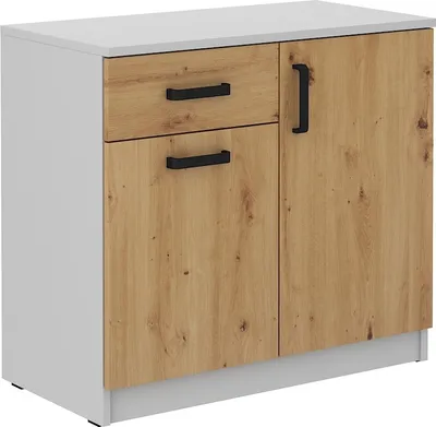 Produktbild von Masseno Kommode MALTESA 80 cm Sideboard mit 1 Schubladen und 2 Türen für Wohnzimmer Schlafzimmer Modern 80x41x73 cm Grau / Eiche Artisan