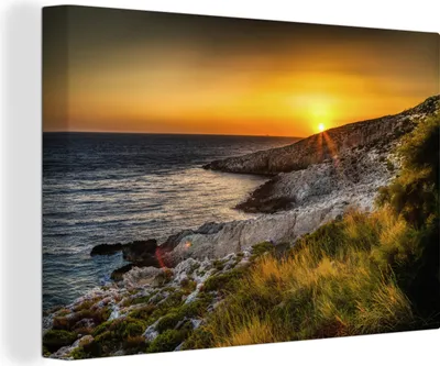 Produktbild von OneMillionCanvasses® - Leinwandbilder - 140x90 cm, Der Sonnenuntergang auf Zakynthos, Wandbilder Kunstdruck Wanddekoration - Foto auf Leinwand - Gemälde auf Holzrahmen