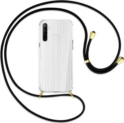 Produktbild von Handykette Backcover-Schutzhülle mit Band (Metall goldfarben) für Realme 6i - schwarz