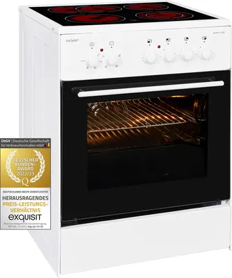 Produktbild von Exquisit ECM 6-4 BZ Elektro-Standherd | Glaskeramik | 4 Kochstellen | Bräter-u. Zweikreiszone | Grill | Umluft | Inox