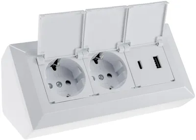 Produktbild von ChiliTec Steckdosenblock 2-Fach Mehrfachsteckdose mit Klappdeckel USB-A USB-C PD 230V Steckdose für Küche Büro Werkstatt Weiß