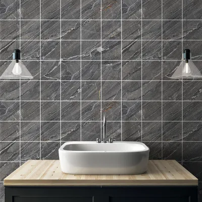 Image de Autocollants muraux imitation carrelage pour la cuisine et la salle de bain – 30 autocollants imitation marbre gris de Mellieha – 30 autocollants de 15 x 15 cm