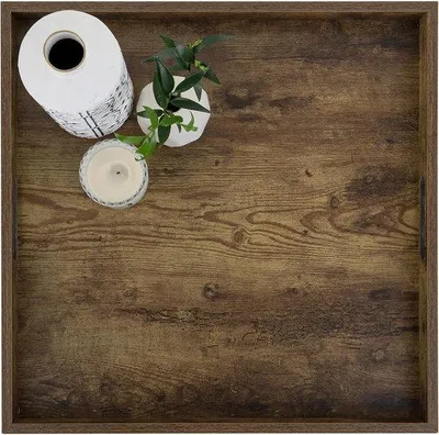 Image de Plateau de service en bois - Décoration de table de salon - Grand format - Brun antique - 50 cm