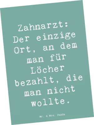 Produktbild von Mr. & Mrs. Panda Postkarte Spruch Zahnarzt Lochgebühr - Meeresbrise - Geschenk, Ansichtskarte, Beruf, Fotokarte, Postkarten, Zahnpraxis, handgefertigte Geschenke, Sprüche