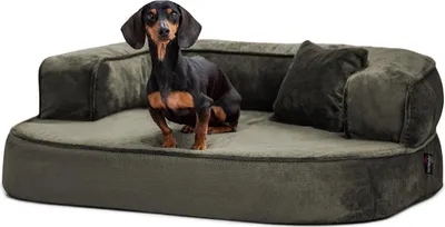 Productafbeelding van tierlando® Orthopedisch hondenbed SHARLEEN VISCO PLUS, extra zachte teddy stof - Afmetingen: 100x80cm | Kleur: 26 Grijs-Olijf
