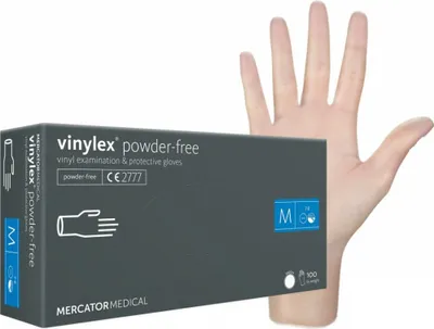 Produktbild von Vinylhandschuhe Einmalhandschuhe Puderfrei Latexfrei Glatt Klar MERCATOR Vinylex, Größe:M - 100 Stück