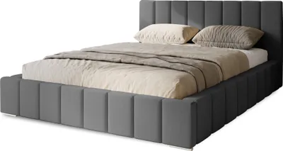 Produktbild von Polsterbett Menos 180x200 cm, Bett mit Kopfteil, Doppelbett mit Bettkasten und Lattenrost aus Holz, Velourstoff: Dunkelgrau