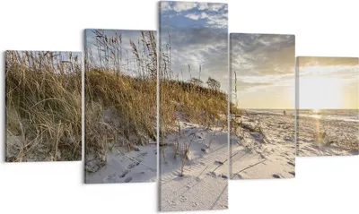 Produktbild von Bild auf Leinwand - Leinwandbild - 5 Teile - Sand Gras Meer - 125x70cm - Wand Bild - Wanddeko - Wandbilder - Leinwanddruck - Bilder - Wanddekoration - Leinwand bilder - Wandbild - EA125x70-4781