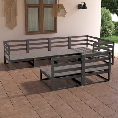 Image de Maison Exclusive - Salon de jardin 7 pcs Gris Bois de pin massif