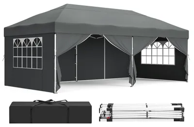 Produktbild von SONGMICS Pavillon, 3 x 6 m mit Seitenwänden, Faltpavillon, Partyzelt – dunkelgrau, Größe 3 x 6 m mit 6 Seitenteilen