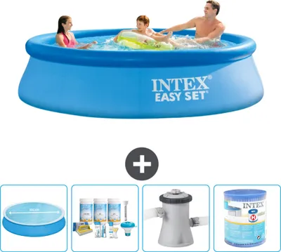 Produktbild von Intex runder aufblasbarer Easy Set-Pool – 305 x 76 cm – Blau – im Lieferumfang enthalten Sonnensegel - Wartungspaket - Filterpumpe für Schwimmbad - Filter