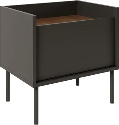 Image de Selsey Tovi - Table de nuit 1 porte, 50 cm, noir / aspect bois noyer