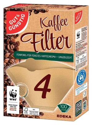 Produktbild von GUT & GÜNSTIG Filtertüten #4, braun, ungebleicht, praktische Öffnungshilfe, 100er Pack