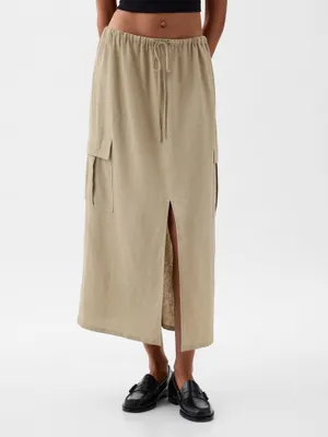 Produktbild von GAP Midirock Leinen Utility-Stil Größe M mit Taillenzug und Schlitz vorne