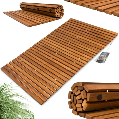 Image de DEUBA® Tapis de bain en bois Tapis de sol antidérapant en bois d'acacia Caillebotis salle de bain 76 cm x 50 cm