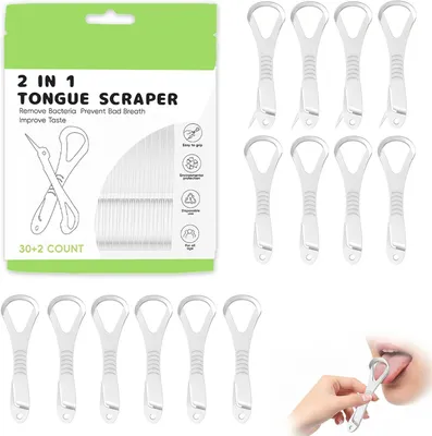 Produktbild von Zungenreiniger und Zahnstocher 2-in-1, weiß, für frischen Atem