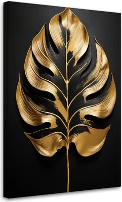Produktbild von Leinwandbild Monstera-Blatt Schwarz Gold 40x60 Feeby Gold bild für die wand bereit zum aufhängen
