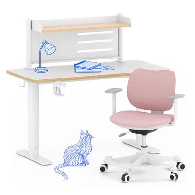 Produktbild von FLEXISPOT Kinderschreibtisch mit Kinderstuhl, elektrisch höhenverstellbar, mit LED-Anzeige, 3 Speicherhöhen, magnetischem Whiteboard, 110×52 cm