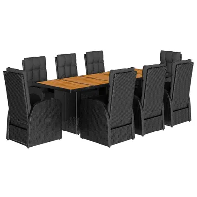 Produktbild von 9-tlg. Garten-Essgruppe mit Kissen Schwarz Poly Rattan