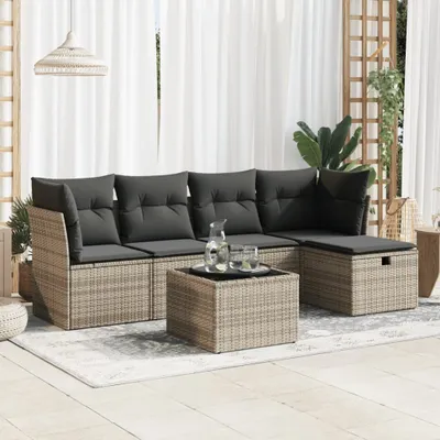 Produktbild von Design 6-tlg. Garten-Sofagarnitur mit Kissen Grau Poly Rattan, Gartenmöbel-Sets 2024 Neu