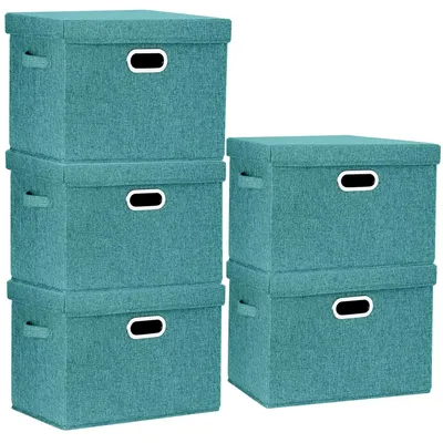 Produktbild von Aufbewahrungsbox mit Deckel - Faltbar - Waschbar - Set von 5 - 44x30x29 cm - Polyester