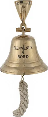 Produktbild von Edle Schiffsglocke „Bienvenue a Bord“, Messing Eingangsglocke Boot, Garten, Haus, Hotel, Restaurant u.v.m., Wandmontage Größe: 100 mm