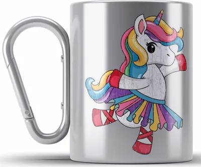 Produktbild von Trendation - Einhorn Edelstahl Tasse Karabiner Geschenk Mädchen Tochter Einhörner Grafik Pferde Reiterin Geschenkidee Frau Mama (Silber)