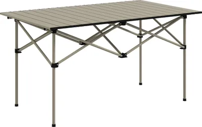 Zdjęcie produktu dla Stół kempingowy Outsunny składany stół ze zwijanym blatem stół ogrodowy X-frame wykonany z aluminium lekki 2 osobowy stolik boczny khaki