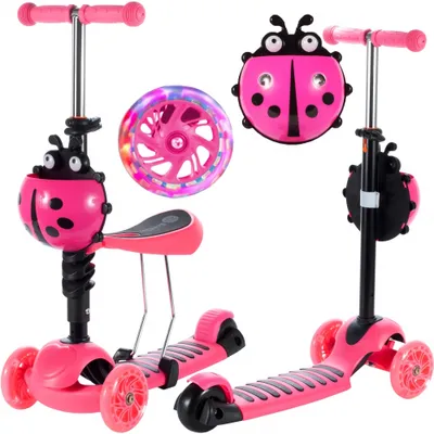 Produktbild von Malplay Tretroller Balance Scooter | Rosa | Roller Mit Led-Beleuchtung | Mit Abnehmbarem Sitz | 75 Cm | Höheverstellbare Lenker | Für Mädchen Und Jungen Ab 3 Jahren