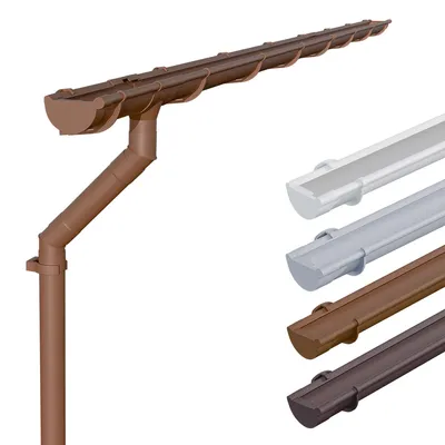 Produktbild von INEFA Dachrinnen Set Kunststoff NW125 / 125mm halbrund Braun 5m – Regenrinne Dachrinne Fallrohr Set PVC für Gartenhaus und Carport