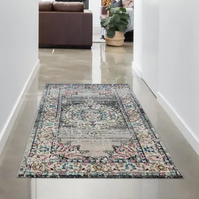 Produktbild von Teppich Outdoor Orientteppich Wohnzimmerteppich Ornamente in grau Größe - 80 x 150 cm