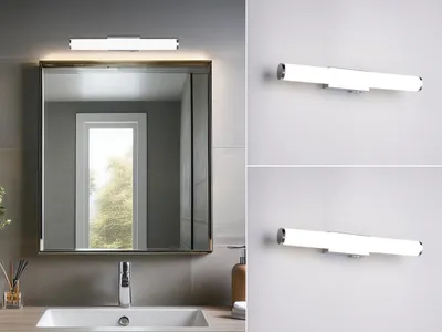 Produktbild von 2er Set LED Bad Spiegelleuchten mit Schalter, Wandleuchten Badezimmer Chrom 40cm