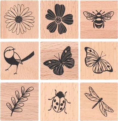 Imagen del producto de Juego de sellos de madera, de 9 piezas, con diseños en relieve, para manualidades y scrapbooking