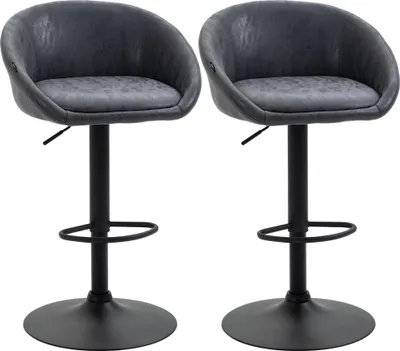 Immagine prodotto di Fortuna Lai Set di 2 sgabelli da bar Sgabelli da bar regolabili in altezza con braccioli e schienale in ecopelle grigia 57x50x84-104 cm con poggiapiedi