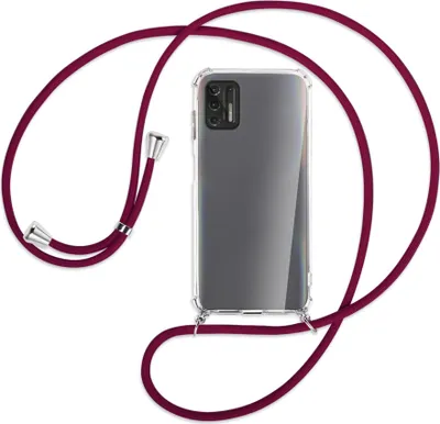 Produktbild von Handykette Backcover-Schutzhülle mit Band (Metall silberfarben) für Motorola Moto G Pro 2021 - dunkelrot