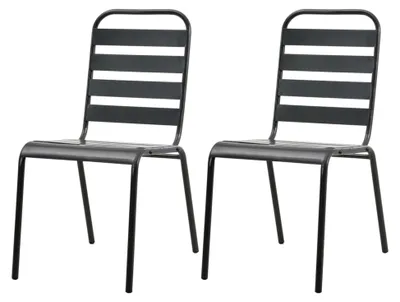 Produktbild von Stapelbare Gartenstühle 2 Stück, Stahl Grau, Terrassenstuhl für Garten, Pool, Terrasse, Esszimmer