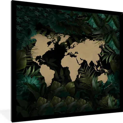 Produktbild von MuchoWow® MuchoWow® Gerahmtes Poster Weltkarte - Braun - Blumen 40x40 cm - Poster mit zchwarzem Bilderrahmen - Mit Rahmen - Wanddekoration Schlafzimmer