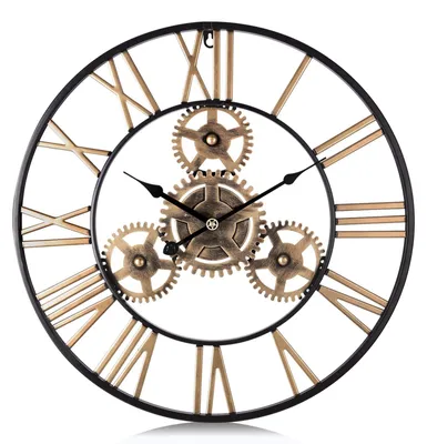 Productafbeelding van Retro Gouden Wandklok met Romeinse Cijfers en Sprockets