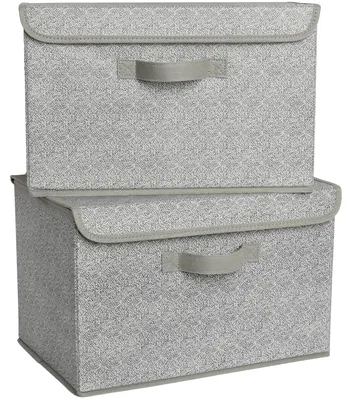 Produktbild von Aufbewahrungsboxen mit Deckel, Aufbewahrungsboxen mit Deckel im 2er-Set, faltbare Stofforganizer, Kleideraufbewahrungskörbe, graue faltbare Boxen mit Deckel