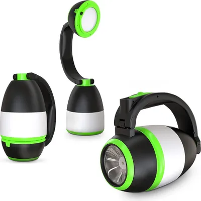 Produktbild von B.K.Licht LED Campingleuchte Taschenlampe Tischleuchte Schwarz/Grün 140lm Dimmbar Schalter für 3 x AA Batterie