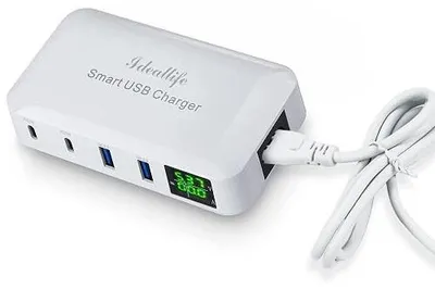 Zdjęcie produktu dla Ładowarka USB 70W 4 porty PD20W QC3.0 wyświetlacz LCD szybka