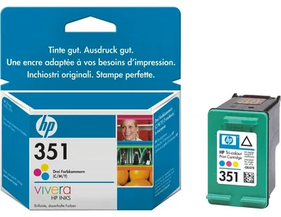 Produktbild von HP 351 Cyan/Magenta/Gelb Original Druckerpatrone, Cyan, Magenta, Gelb, Tinte auf Farbstoffbasis, 1 Stück(e), 170 Seiten