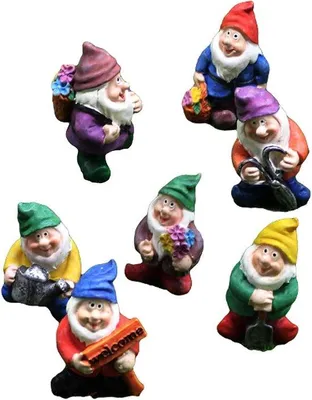 Produktbild von Miniatur-Tuininrichtung-Set für Gartendekoration - 7 Stück Mini-Gnome-Figuren