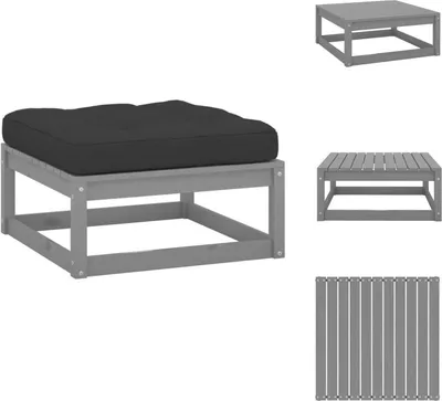 Produktbild von vidaXL Garten-Fußhocker mit Grauen Kissen Massivholz Kiefer -  Gartensofaelemente