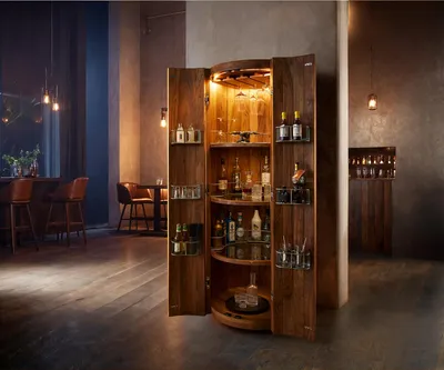 Produktbild von DELIFE Barschrank Tulsa 80x190 cm Akazie Natur LED-Beleuchtung Weinschrank