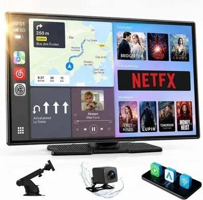 Productafbeelding van Autoradio Draadloos Carplay Android Auto - 9 Inch HD Touchscreen - Bluetooth Wi-Fi AUX FM - Zwart - Draagbaar Navigatiescherm